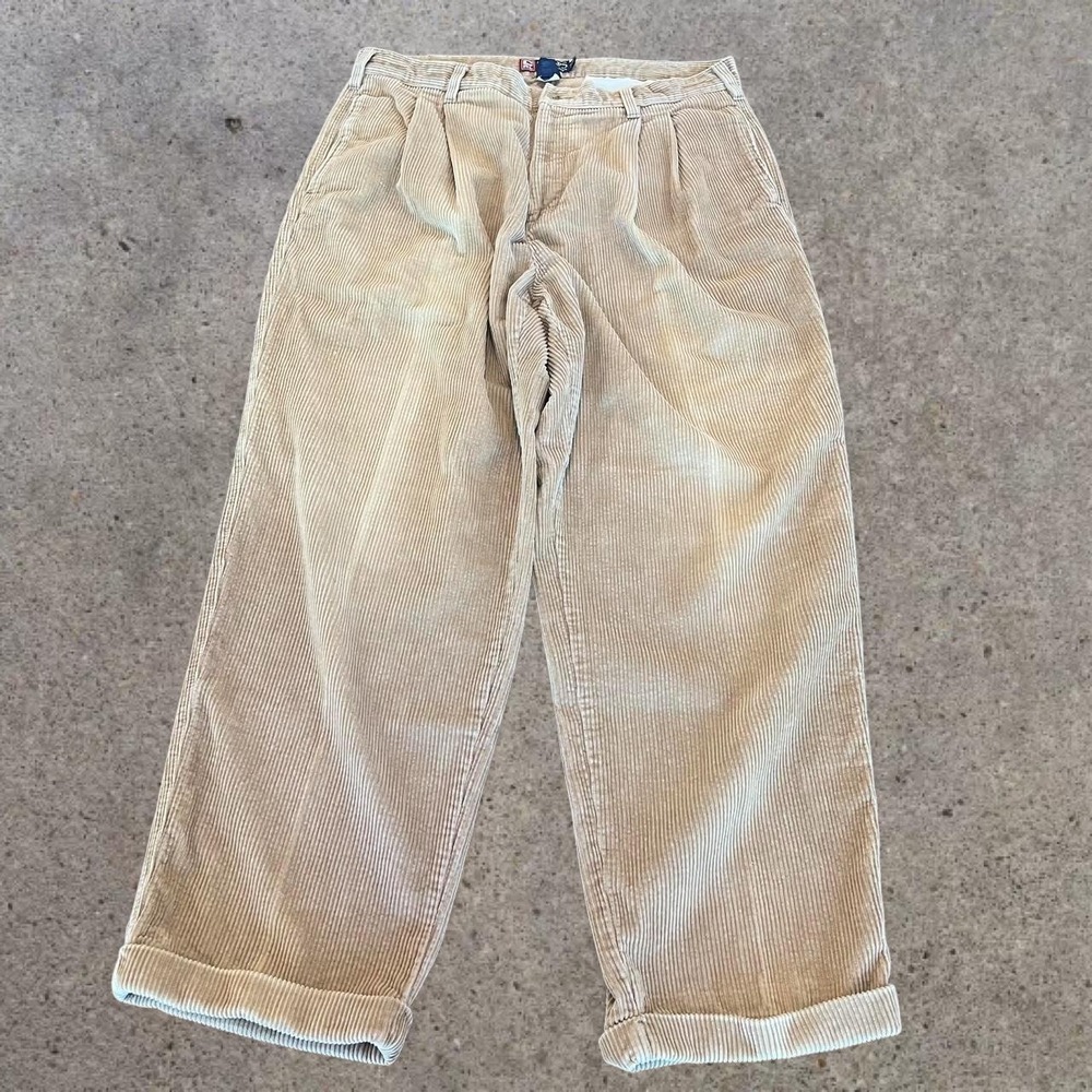 Vintage 90s Chaps Ralph Lauren Pleated Corduroy‎ Pants Khaki Baggy Skater 36x30